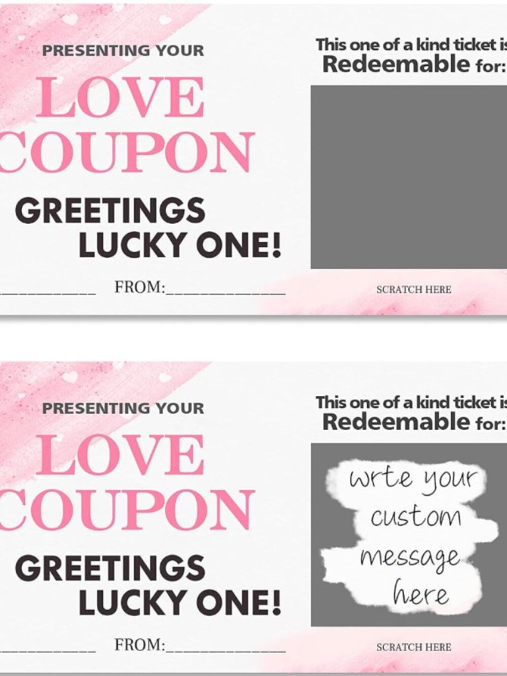 Scratch Valentines Day Card, Love Coupons, Love Note Scratch Off Cards